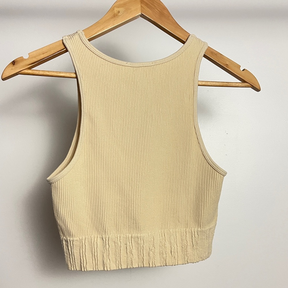 Zara Beige Ribbed Crop Top Size L - Picture 3 of 4